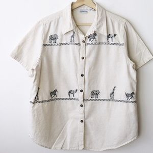 Cream Embroidered Animal Button-Up Shirt - Women
